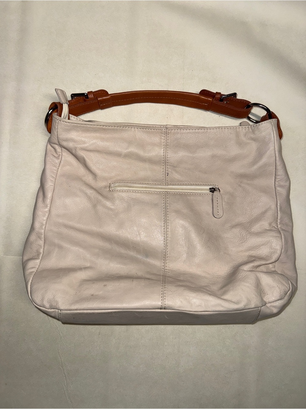 Women's Soft Leather Shoulder Bag in Light Beige with Tan Handle made in Italy